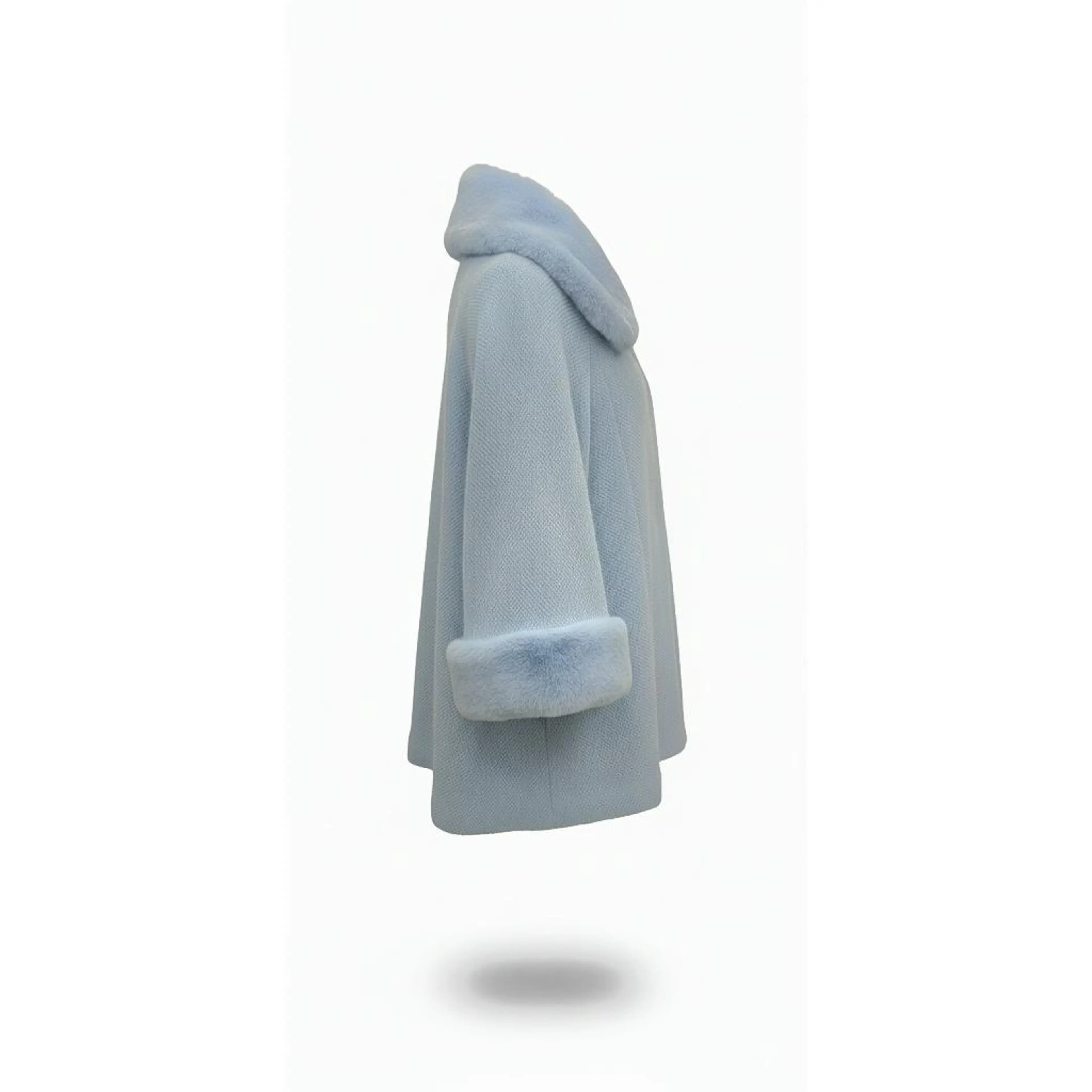 Elegant Light Blue Cape Coat with Fur Collar