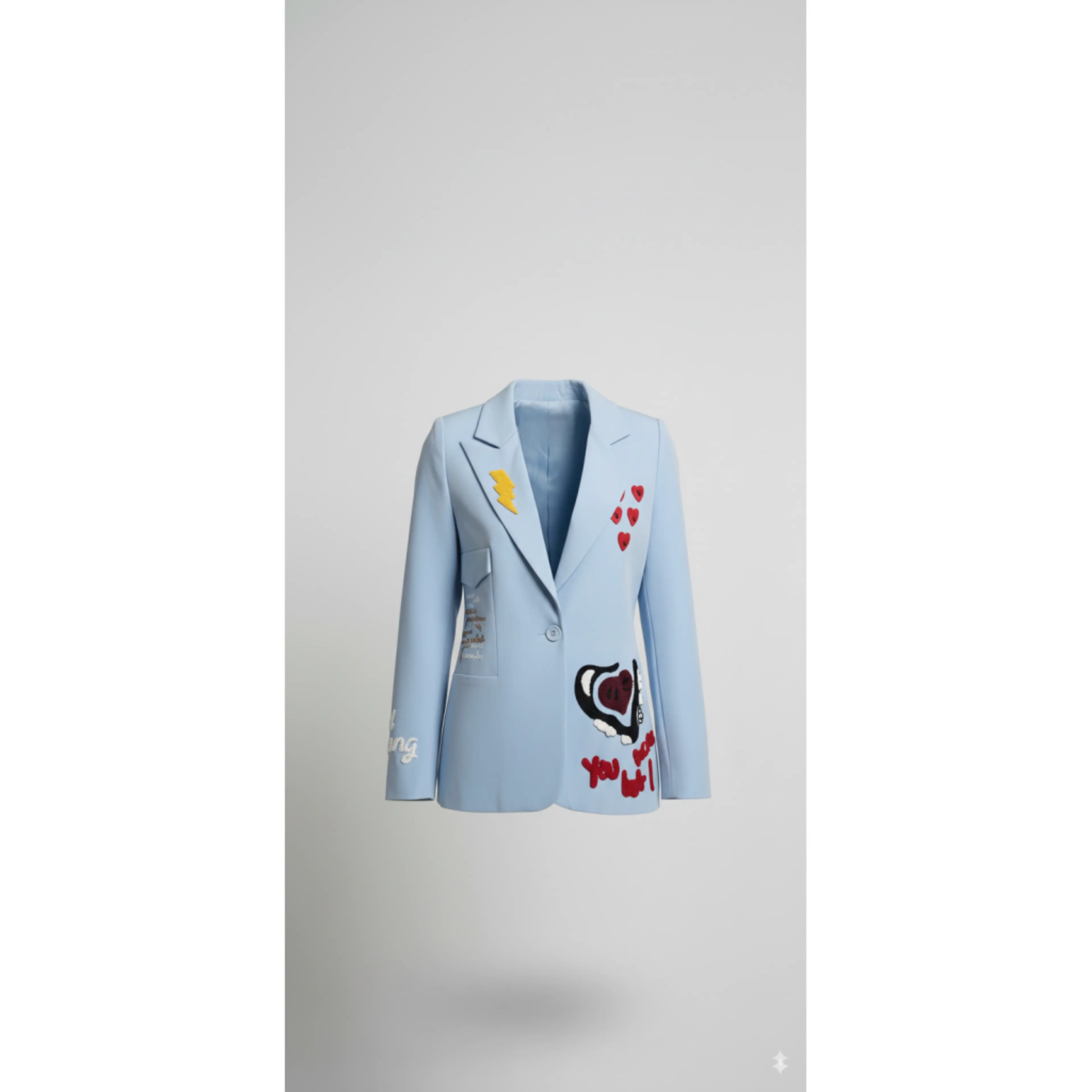Graphic Embroidered Blazer -Light Blue