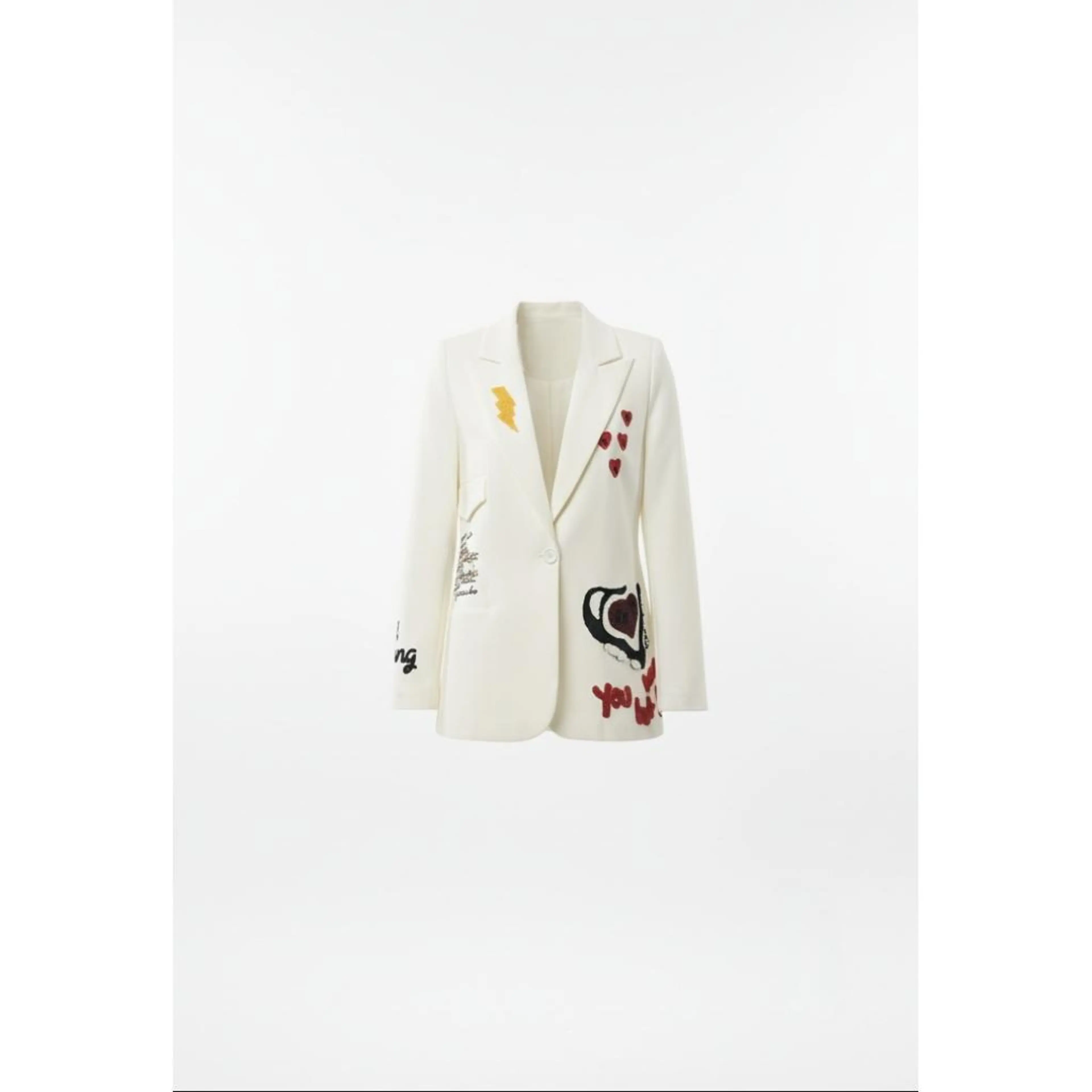 Graphic Embroidered Blazer – White