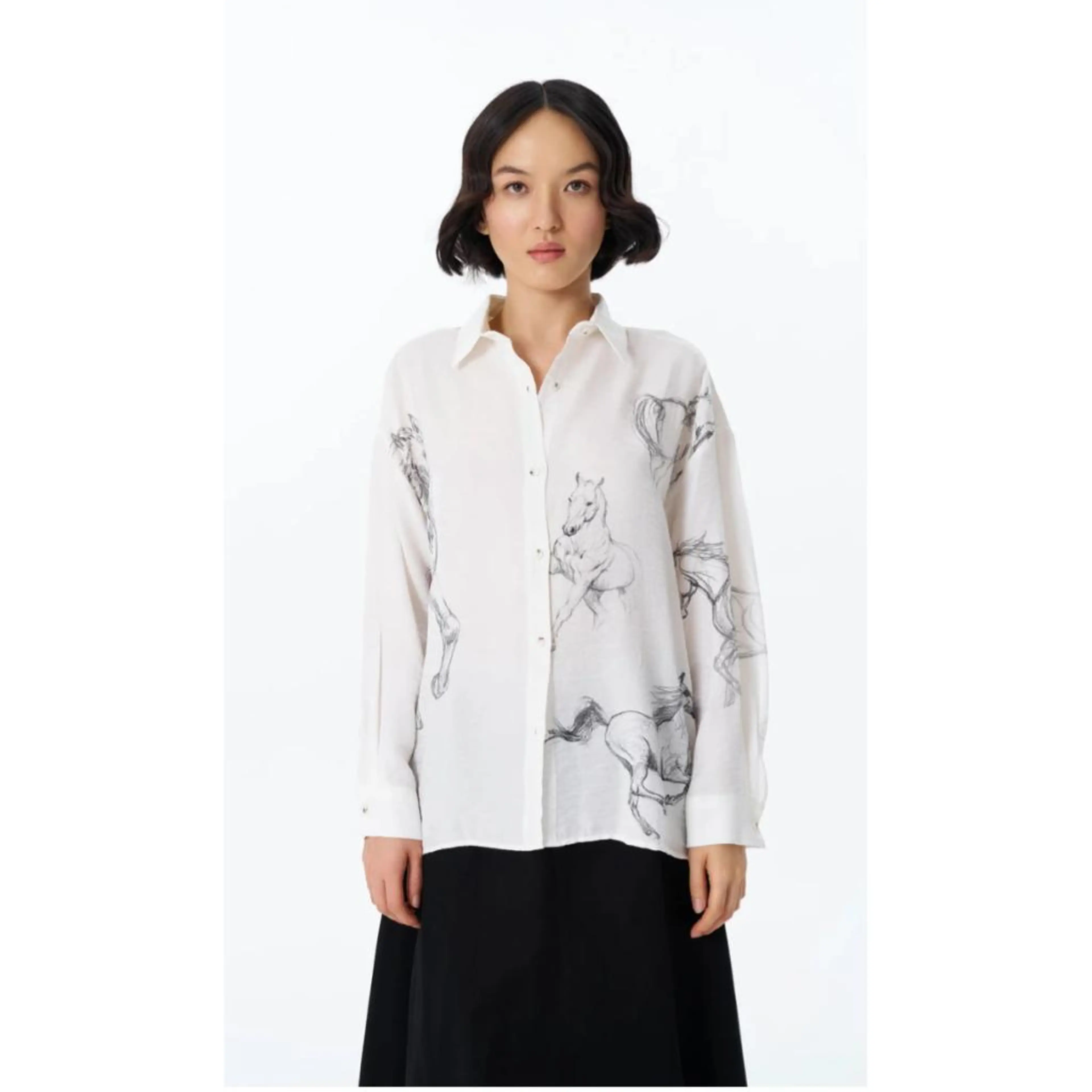 Women’s Shirt with Horses – White Print